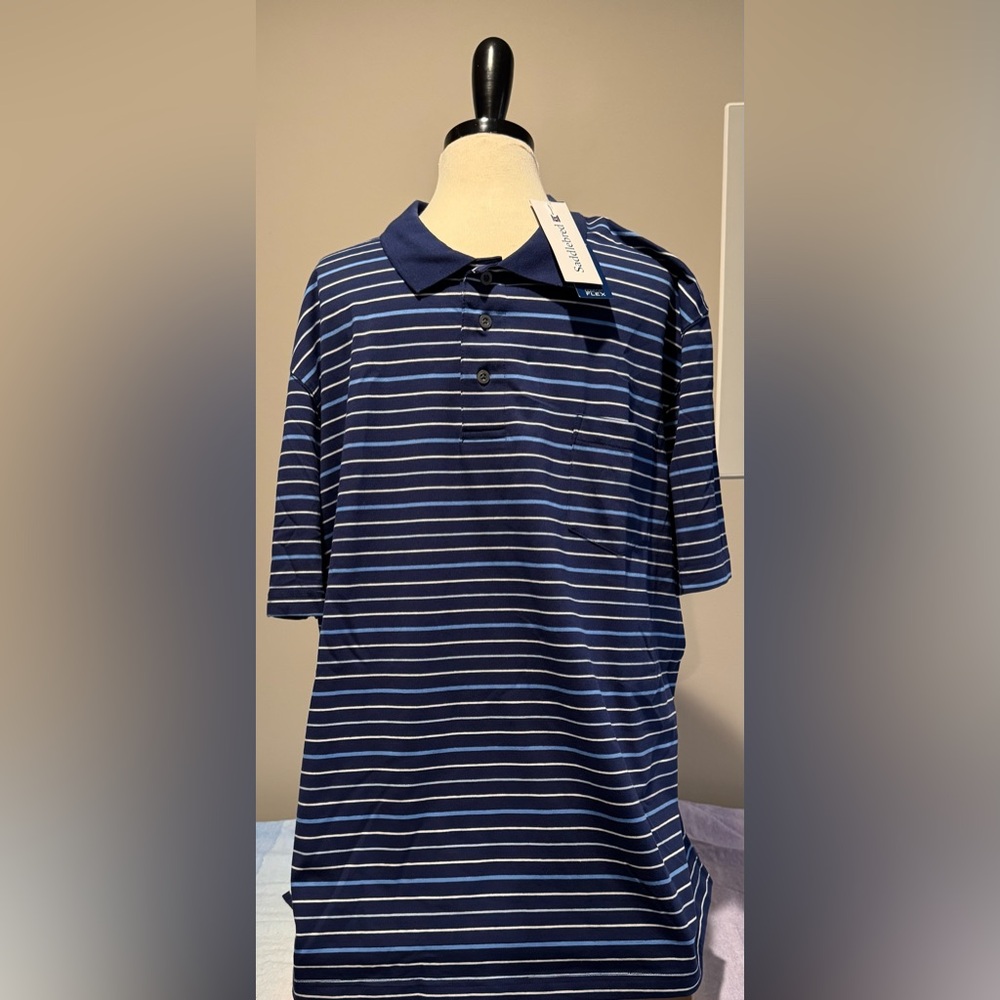 Navy Blue Striped Men's Polo Shirt